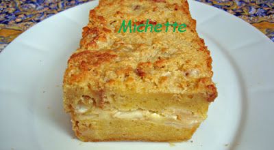 Gâteau brioché au mascarpone, pomme et nougat, coulis d'abricot
