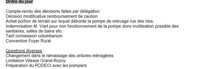 Ordre du jour du conseil municipal du 6 septembre 2021