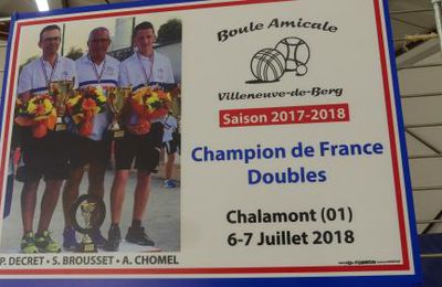 RÉCEPTION par la MAIRIE  pour nos  CHAMPION DE FRANCE Doublette