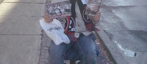 Season's greetings with happy and unhappy people in Longueuil