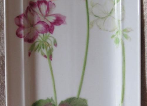 les géraniums, peinture sur porcelaine