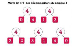 Maths au CP leçon 1 : les décompositions du nombre 4 (format adapté au carnet mémo)
