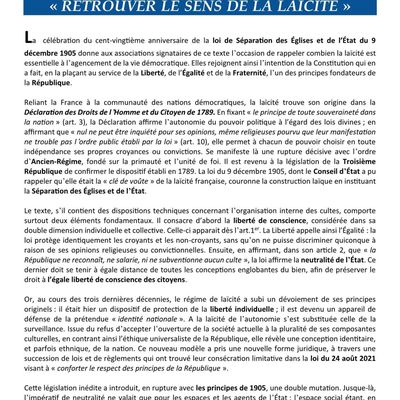 RETROUVER LE SENS DE LA LAÏCITE: DECLARATION DU 9 DECEMBRE 2025