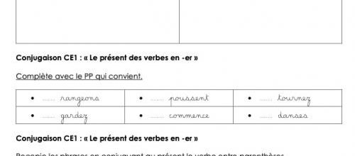 Fiche d’exercices CE1 sur le présent des verbes en -er