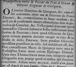 - 1219.Transaction d'Olivier de Coëtquen seigneur de Lanvallay