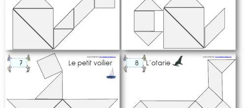 Tangrams - 8 modèles - pour placer les formes dessus ou à côté (grand côté 10cm)