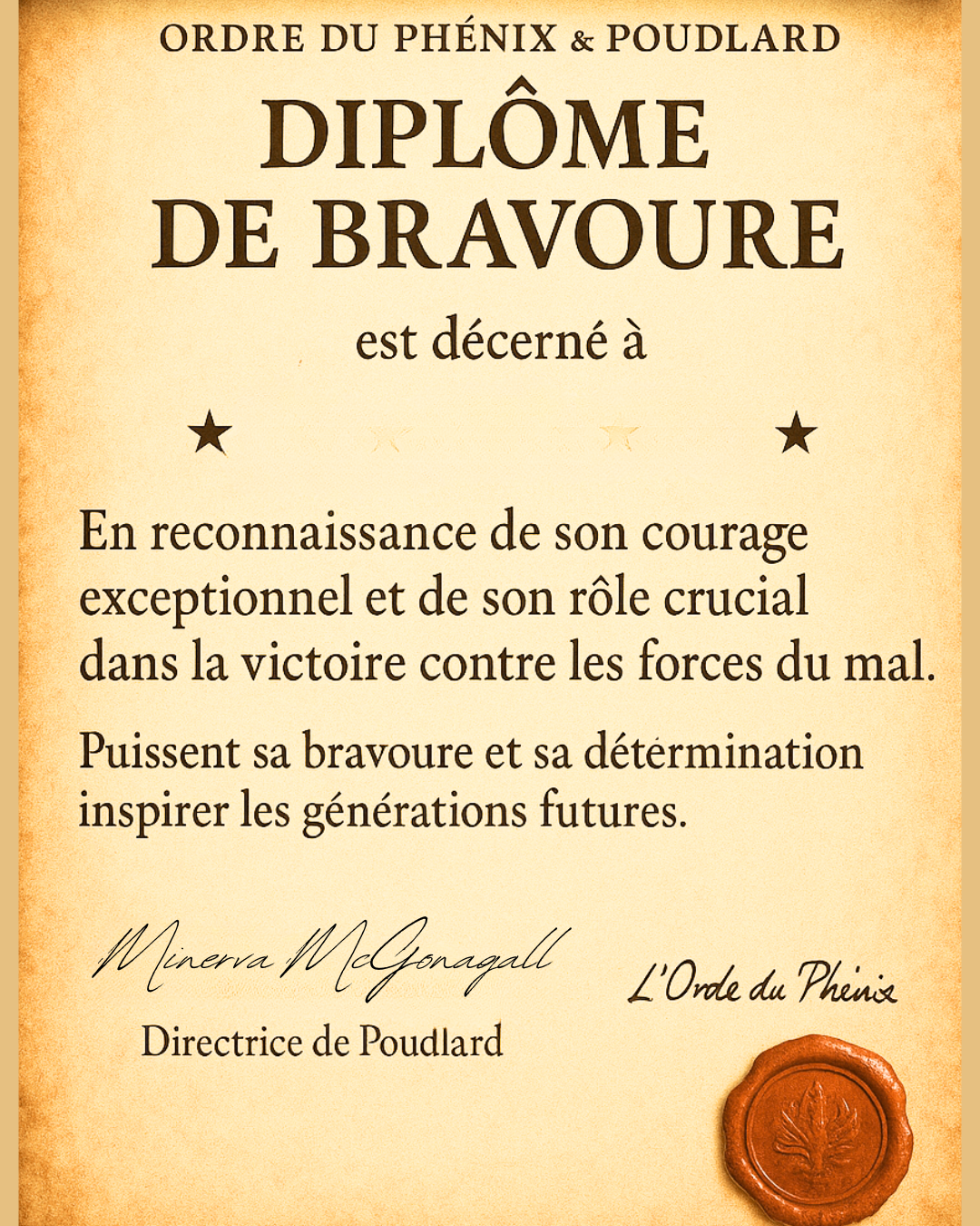 Diplôme anniversaire Harry Potter