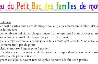 Le petit Bac des familles de mots