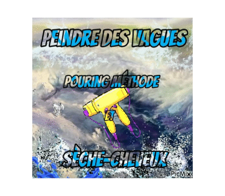 Dessin et peinture - vidéo 3854 : Comment peindre des vagues en associant "pouring méthode" et sèche-cheveux (peinture semi-réaliste) ? - acrylique fluide.