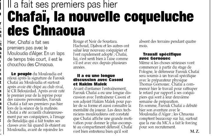Chafai Farouk revient dans son Club formateur le MCA 