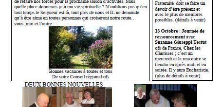 Lettre Fraternelle de Juin 2010 - OFS de Sherbrooke