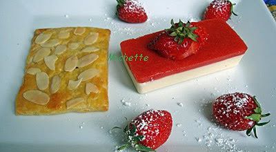 Gelée de fraises au jasmin, panna cotta à l'amande et son biscuit croquant.