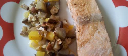 Saumon aubergine mangue