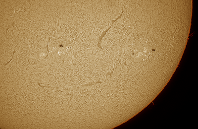 Le Soleil du 26 décembre 2023 en H-alpha avec la Lunt 40 mm