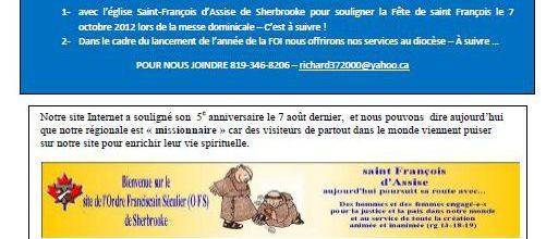 "Lettre Fraternelle" de Septembre 2012