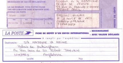 Courrier en recommandé au Président de la République, Jacques Chirac et à la Couronne d'Angleterre, sa Majesté la Reine Elisabeth II. (05 janvier 2004)