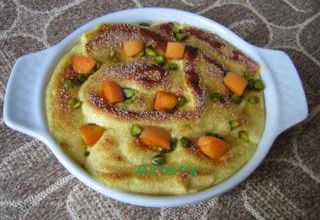 Gratin soufflé d'abricots à la pistache