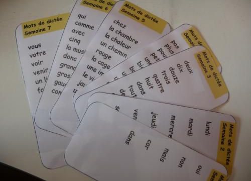 Mots de dictée en éventail