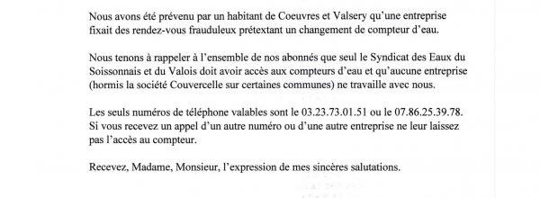 Tentatives de fraudes aux changements de compteurs d'eau