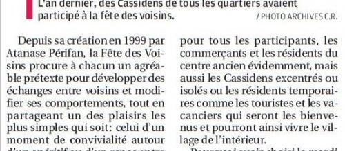 Le 24 avril, Cassis fêtera les voisins