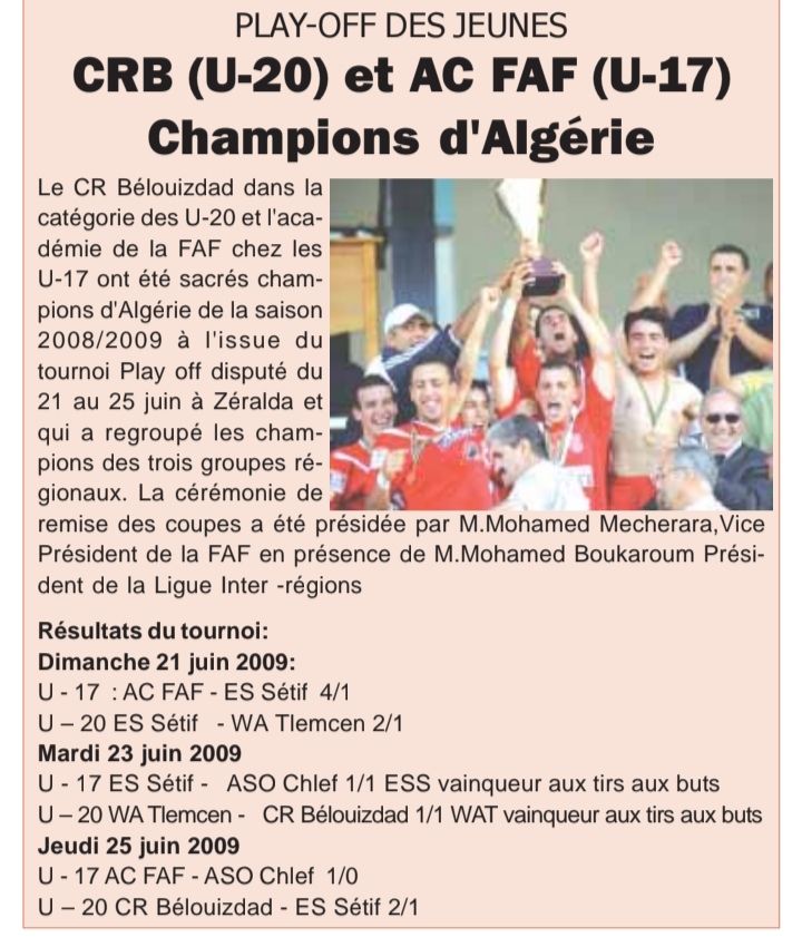 Les champions d'Algérie U20 et U17