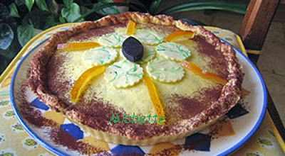 Tarte au caramel de chocolat à l'orange, crème au beurre au citron