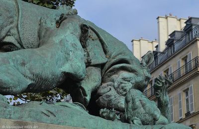 Jardin des Tuileries : Rhinocéros attaqué par un tigre de A. N. CAÏN