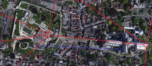 Les souterrains et cryptes du château et de la Cathédrale de Lincoln, le 14 / 10 / 2015. (Albert Fagioli) (Photo Google Earth)