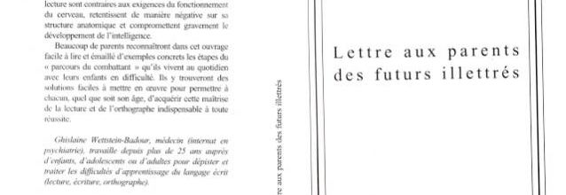 Wettstein-Badour, Lettre aux parents des futurs illettrés (2000)
