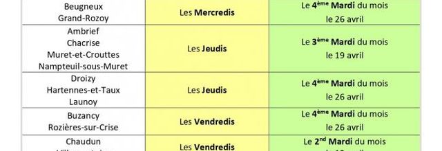 Calendrier de collecte des déchets pour le mois d'avril 2022