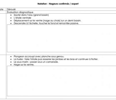 Natation (séquence de 10 séances pour nageurs confirmés/experts)