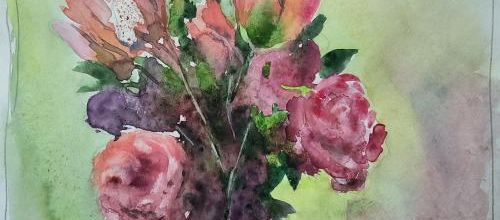 Bouquets de fleurs à l'aquarelle sur papier peint