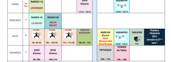 Planning Hebdo / semaine du 30 septembre au 6 octobre 24