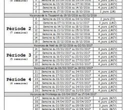 Calendrier zone C 2016-2017