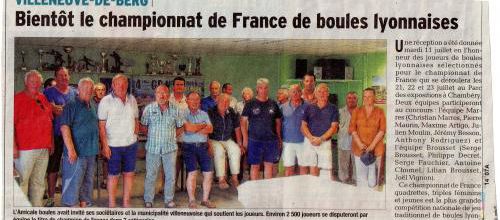 Réception au Boulodrome pour le championnats de France Quadrette
