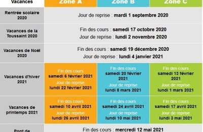 Calendrier scolaire 2020-2021