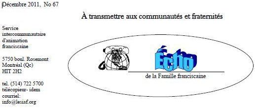 ÉCHO de la Famille Franciscaine (Bulletin décembre 2011)