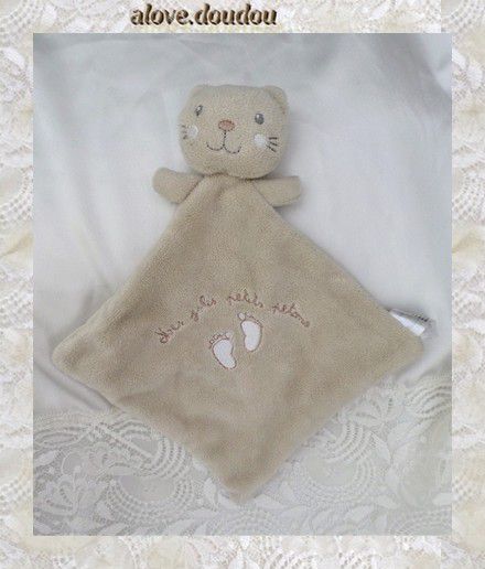 Doudou Plat Ours Chat Nicotoy Beige Mes Jolis Petits Petons Empreinte Pas Cm Alove Doudou