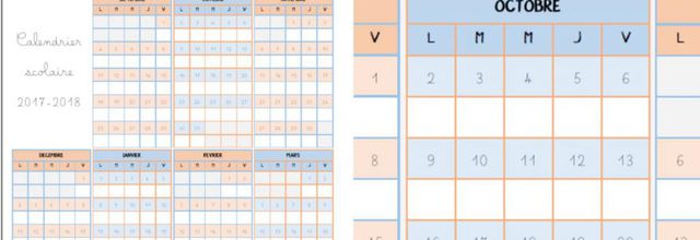Calendrier scolaire 2017-2018 sur une page A4 + zone A