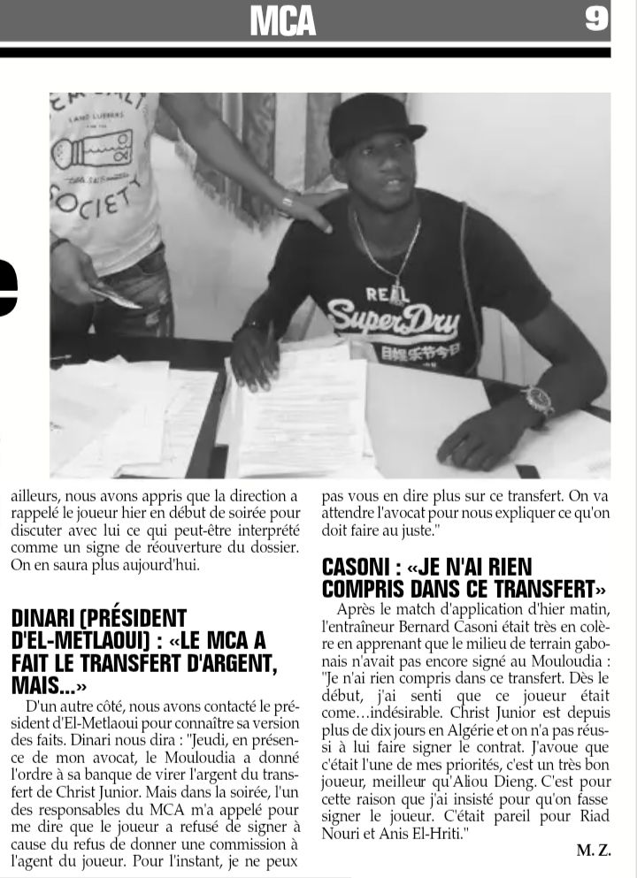 Le Gabonais Christ Junior ne sera pas Mouloudéen 