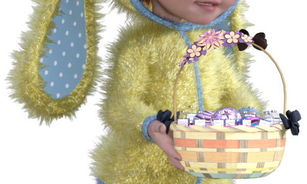 Tube petit lapin de Pâques (enfant, poser, render)