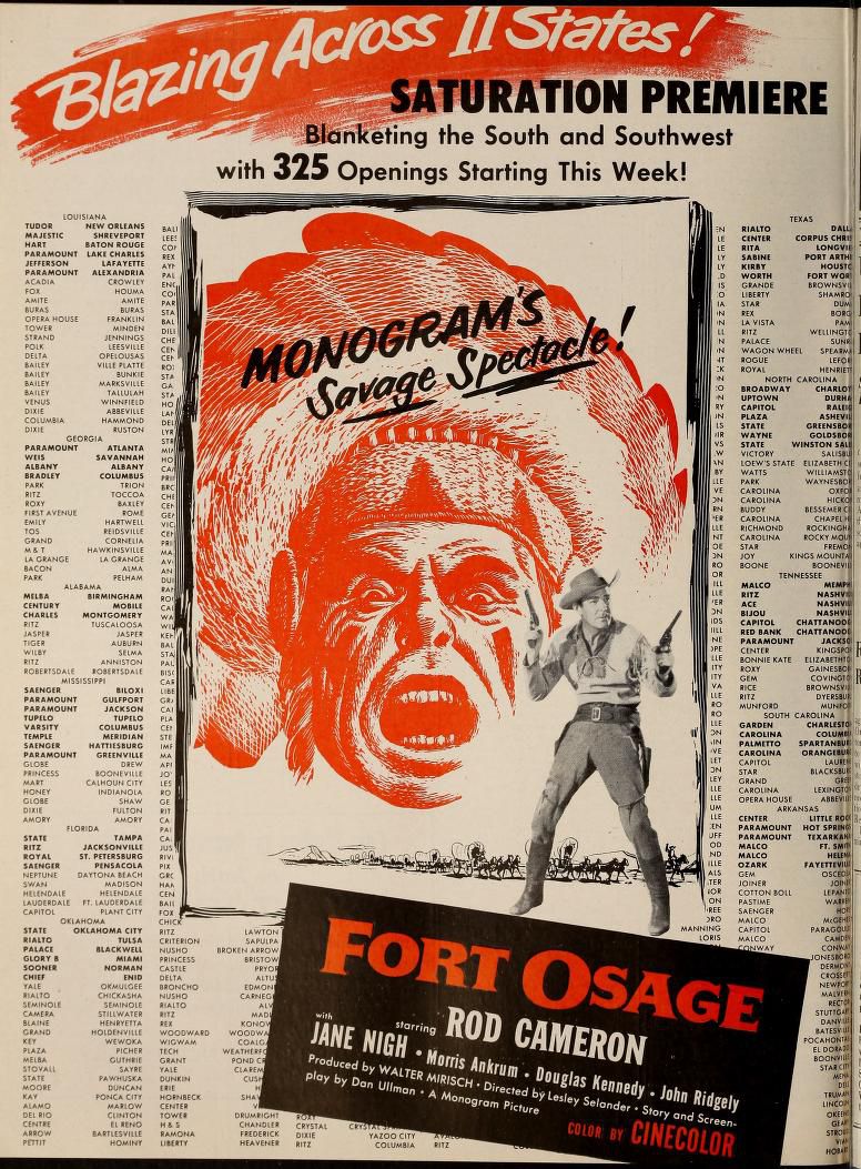 FORT OSAGE BOX OFFICE USA 1952