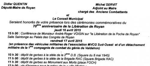 *16-17 Avril prochain - La Mairie de Royan commémore sa Libération (2e D.B. - 1ère D.F.L.)