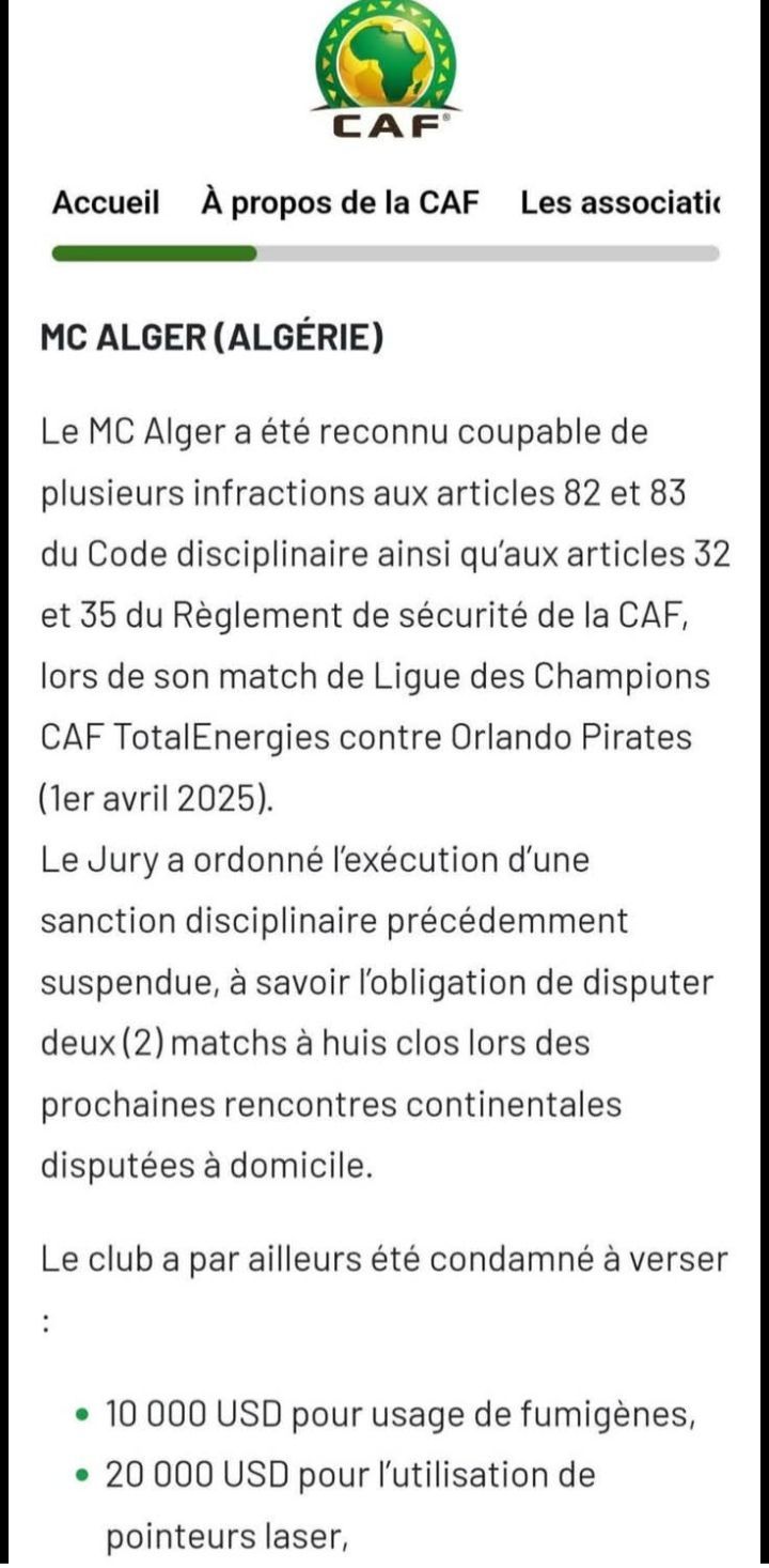 Les Sanctions injustes de la CAF après Orlando Pirates- MCA   