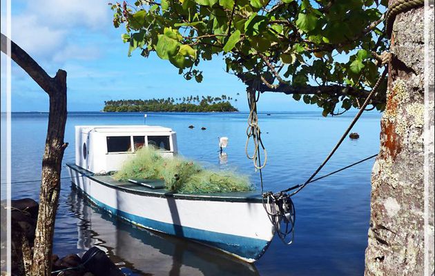 Barque de pêcheur et le motu Noa Noa - Raiatea - Polynésie française