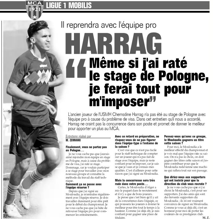 Harrag absent en Pologne 