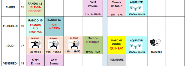 Planning Hebdo / semaine du 14 au 20 octobre 2024