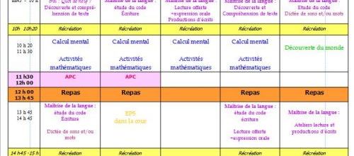 Nouvel emploi du temps CP avec 5 jours d'école