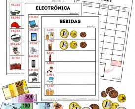 Apprendre à payer en  Euros ( € ) avec des pictogrammes, pièces et billets à plastifier