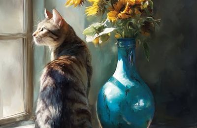 Chats et fleurs soleil (1)